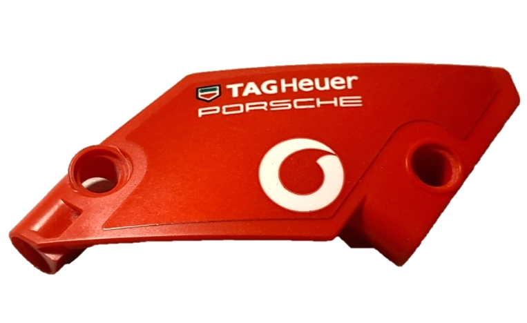 Lego Technic, Panel Curved #61 5 x 7 Tapered Left with White 'PORSCHE', Vodafone and Tag Heuer Logos Pattern (Sticker) - Set 42137
