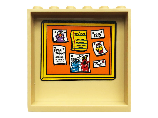 Lego Panel 1 x 6 x 5 with Orange Bulletin Board with Pictures, '123', 'DEAR IVAN' and 'TO DO' Pattern on Inside (Sticker) - Set 21324 / Tan