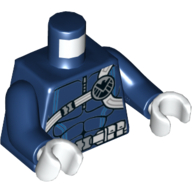 Lego Torso Jumpsuit with Muscles, Utility Belt, White Straps, and SHIELD Logo Print, Dark Blue Arms, White Hands / Dark Blue