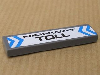 Lego Tile 1 x 4 with 'HIGHWAY TOLL' and Blue Chevrons Pattern (Sticker) - Set 8147