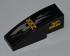 Lego Slope, Curved 3 x 1 with 'SUPER FAST' and 'eRAV' on Left Side and '55' and Silver Flames on Top Pattern (Sticker) - Set 8126