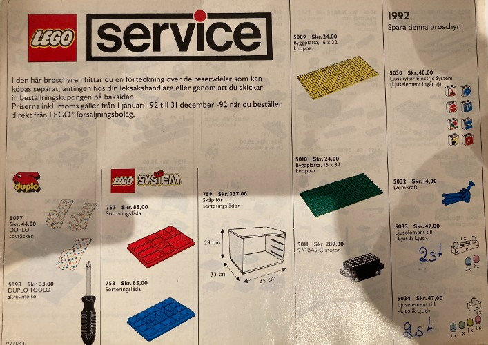 Lego 1992 Medium Service Packs Swedish (922044)