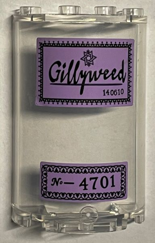 Lego Cylinder Half 2 x 4 x 5 with 1 x 2 Cutout with Black 'Gillyweed' and 'No-4701' Pattern (Stickers) - Set 76391