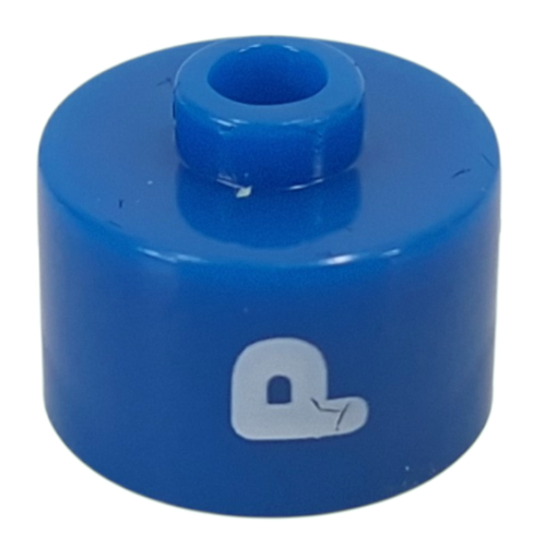 Lego Pen Bead, Round Long, Flat Edge with White 'P' Print / Blue