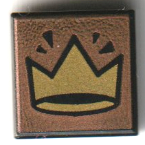 Lego Tile 1 x 1 with Gold Crown, Metal Pink Background Print / Black