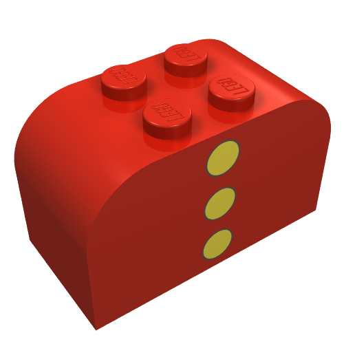 Lego Brick Curved 2 x 4 x 2 Double with 3 Yellow Dots Print