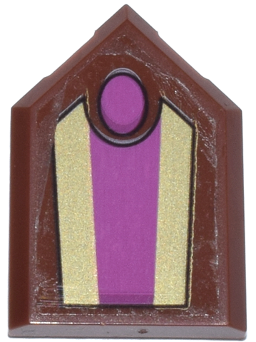 Lego Tile, Modified 2 x 3 Pentagonal with Gold and Dark Pink Chair Back Stripes and Oval Headrest Pattern (Sticker) - Set 43263