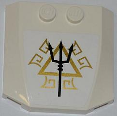 Lego Wedge 4 x 4 x 2/3 Triple Curved with Black Trident and Gold Triangle and Symbols Pattern (Sticker) - Set 7985