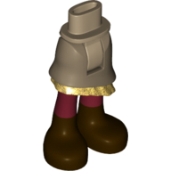 Lego Minidoll Hips and Asymmetrical Layered Skirt with Gold Ruffle, Dark Red Legs, Dark Brown Shoes Print / Dark Tan