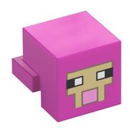 Lego Minifig Head Special, Cube with Rear Ledge, Pixelated Tan Face with Bright Pink Mouth with Dark Tan Border Print / Dark Pink