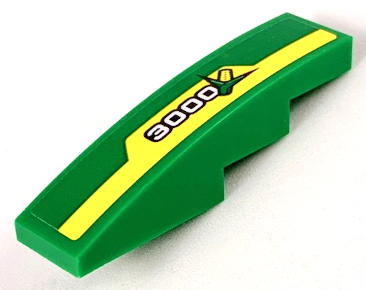 Lego Slope, Curved 4 x 1 with Yellow Stripe, White '3000' and Ear of Corn Pattern Model Left Side (Sticker) - Set 60223
