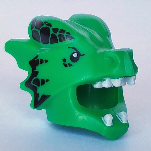 Lego Costume / Mask, Dragon with Black Scales, White Teeth print / Green