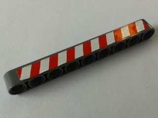 Lego Technic, Liftarm Thick 1 x 9 with Red and White Danger Stripes Model Left Side Pattern (Sticker) - Set 8289 / Dark Bluish Gray
