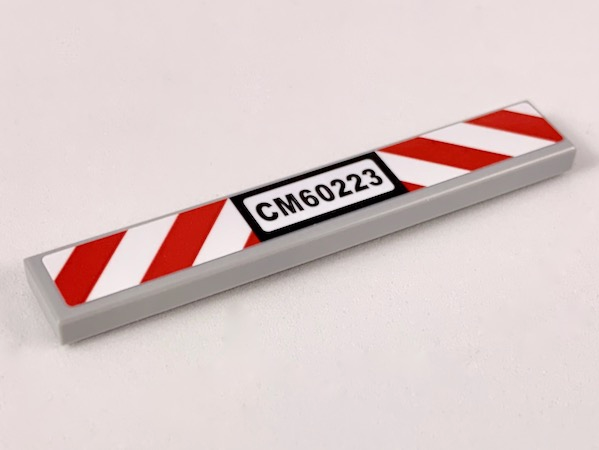 Lego Tile 1 x 6 with 'CM60223' and Red and White Danger Stripes Pattern (Sticker) - Set 60220 / Light Bluish Gray