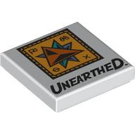 Lego Tile 2 x 2 with Yellow Windrose, 'UNEARTHED' Print / White