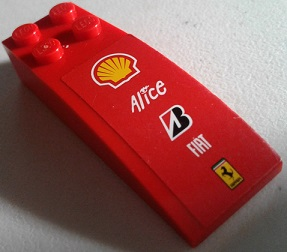 Lego Slope, Curved 6 x 2 with Shell, Alice, Bridgestone, Fiat and Ferrari Logos Pattern (Sticker) - Set 8142-2