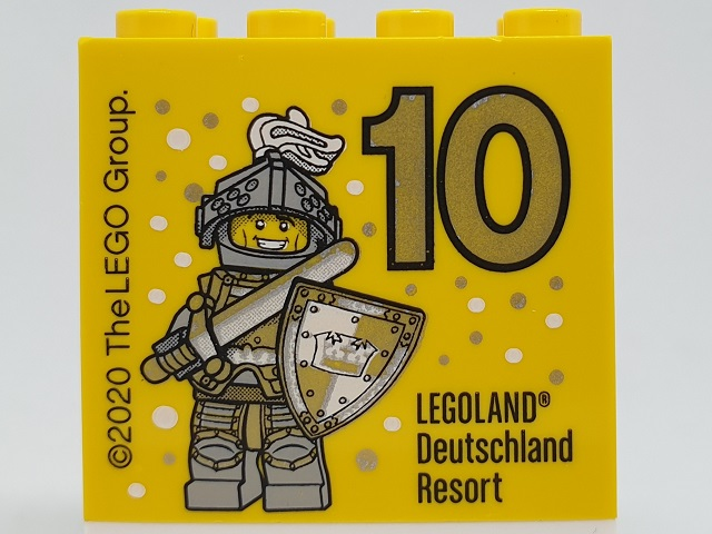 Lego Brick 2 x 4 x 3 with Besuchsmeister 10 Silver 2020 LEGOLAND Deutschland Resort Pattern