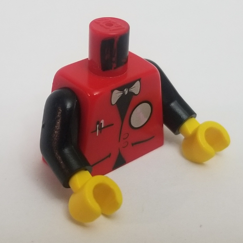 Lego Torso Infomaniac with Bow Tie and Reverse-Italicized i Logo Print, Black Arms, Yellow Hands / Red