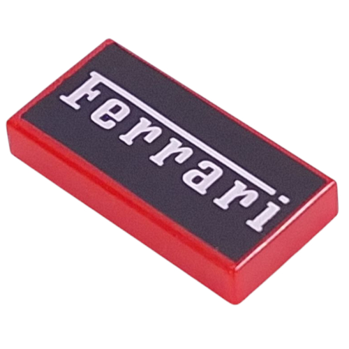 Lego Tile 1 x 2 with White 'Ferrari' on Black Background Print