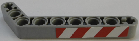 Lego Technic, Liftarm, Modified Bent Thick 1 x 9 (7 - 3) with Red and White Danger Stripes Pattern Model Left Side Pattern (Sticker) - Set 42055