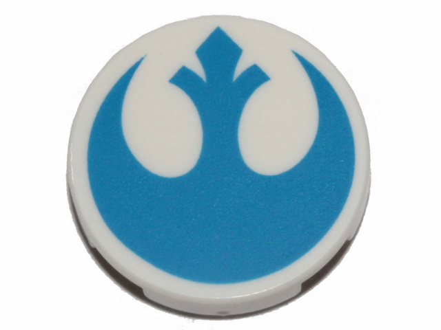 Lego Tile, Round 2 x 2 with Bottom Stud Holder with Blue SW Rebel Alliance Symbol Pattern