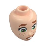 Lego Minidoll Head, Dark Orange Eyebrows, Olive Green Eyes, Freckles, Nougat Lips, Worried / Light Nougat