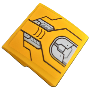 Lego Slope, Curved 2 x 2 x 2/3 with Dark Bluish Gray and Light Bluish Gray Armor Plates with Black Outlines and Air Vent Pattern (Sticker) - Set 76198 / Bright Light Orange