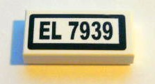Lego Tile 1 x 2 with Black 'EL 7939' on White Background Pattern (Sticker) - Set 7939