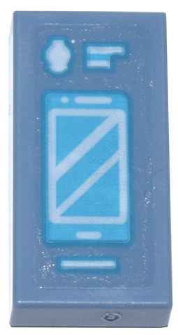 Lego Tile 1 x 2 with Medium Azure and White Cell Phone / Smartphone Package Box Pattern (Sticker) - Set 71799