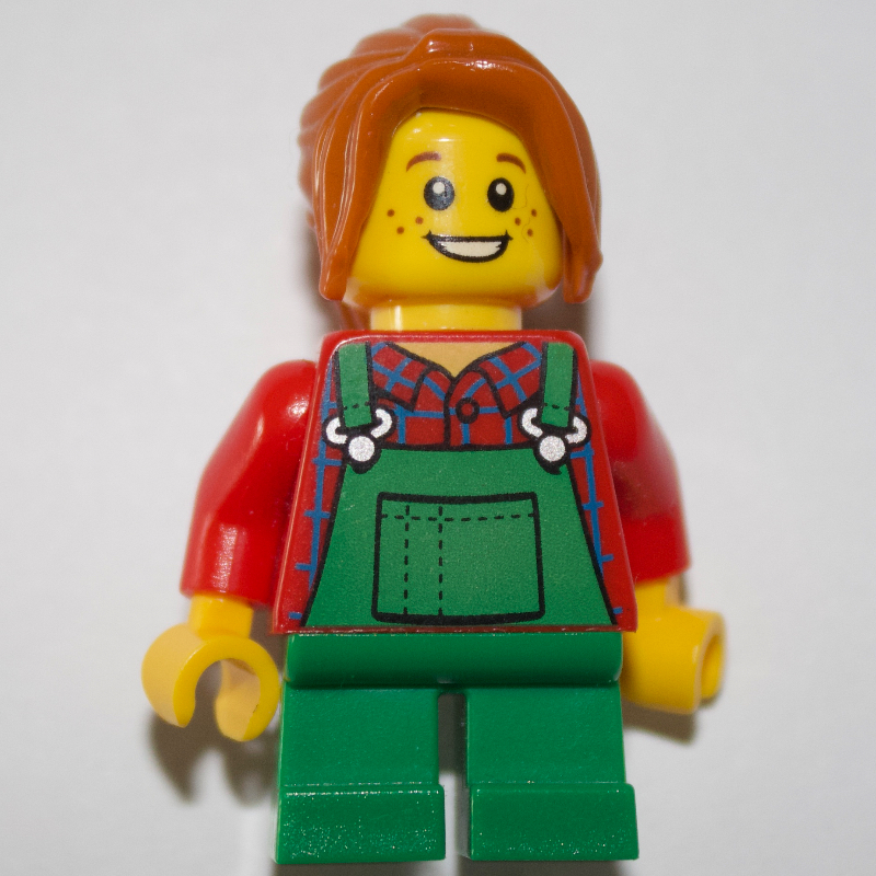 Lego Kid - Red Torso, Green Legs, Dark Orange