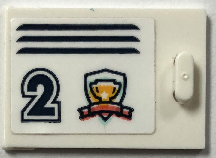 Lego Container, Cupboard 2 x 3 x 2 Door with Locker, Dark Blue Vent Lines, Number 2 and Bright Light Orange (?) Trophy Pattern (Sticker) - Set 41744