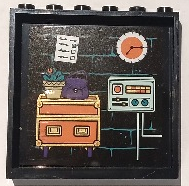 Lego Panel 1 x 6 x 5 with Bricks and Dark Turquoise Mortar, Coral Chest and Clock, Dark Purple Handbag, Plant in Tan Pot, Light Aqua Control Panel with Sliders and Lights Pattern Model Left Side (Sticker) - Set 41714