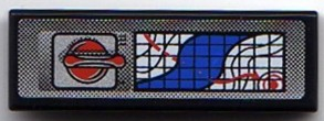 Lego Tile 1 x 3 with Red and Silver Button and Map with River on Grid Pattern (Sticker) - Set 8899 / Black