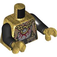 Lego Torso, Silver Armor, Gold Chain, Dark Tan Bet, Cape Print, Black Arms, Pearl Gold Hands / Pearl Gold
