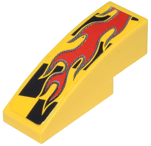 Lego Slope, Curved 3 x 1 with Red Flames on Black and Yellow Pattern Model Left Side (Sticker) - Set 8644