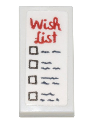 Lego Tile 1 x 2 with List with Black Check Boxes and Red 'Wish List' Pattern (Sticker) - Set 10308