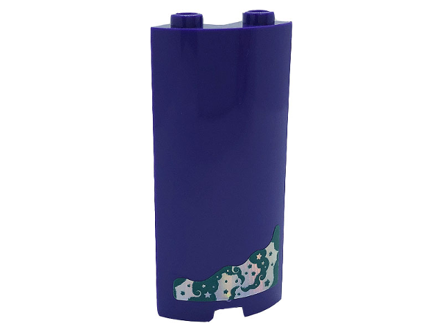 Lego Cylinder Quarter 2 x 2 x 5 with 1 x 1 Cutout with Dark Turquoise and Silver Stars and Swirls Pattern Model Left Side (Sticker) - Set 41685 / Dark Purple