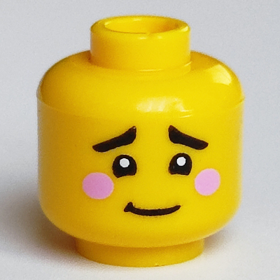 Lego Minifig Head, Eyebrows and Bright Pink Blushes Print / Yellow