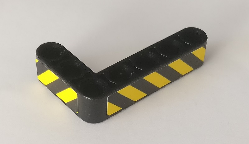 Lego Technic, Liftarm, Modified Bent Thick L-Shape 3 x 5 with Black and Yellow Danger Stripes Pattern Model Left Side (Stickers) - Set 42082