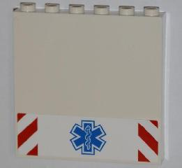 Lego Panel 1 x 6 x 5 with Blue EMT Star of Life and Red and White Danger Stripes Pattern (Sticker) - Set 4431 / White