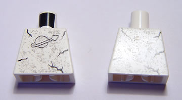 Lego Torso with Classic Space Logo, Marbling and Black Cracks Pattern / White