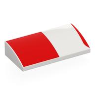 Lego Brick Curved 2 x 4 x 2/3 No Studs with Red Square, Line Print / White