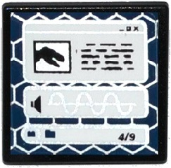 Lego Road Sign 2 x 2 Square with Open O Clip with Black Tyrannosaurus rex Head Silhouette, Sound File on Computer Screen Pattern (Sticker) - Set 75918 / Black