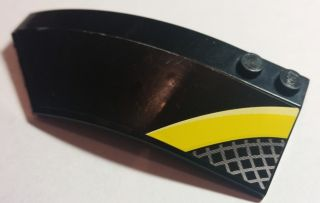 Lego Wedge 8 x 3 x 2 Open Left with Thick Curved Yellow Line and Gray and White Grid Pattern (Sticker) - Set 8166