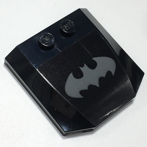 Lego Wedge 4 x 4 x 2/3 Triple Curved with Dark Bluish Gray Batman Logo on Black Background Pattern (Sticker) - Set 70917
