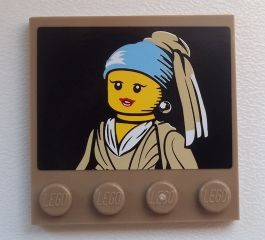 Lego Tile, Modified 4 x 4 with Studs on Edge with Minifigure Girl with a Pearl Earring Painting Pattern (Sticker) - Set 60008