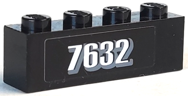 Lego Brick 1 x 4 with White '7632' Pattern (Sticker) - Set 7632 / Black