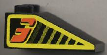 Lego Slope 33 3 x 2 with Black Stripes and Orange Number 3 on Yellow Pattern Both Sides (Stickers) - Set 8239