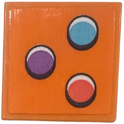 Lego Tile 2 x 2 with Video Game Controller Buttons, Medium Azure, Medium Lavender, and Coral Circles Pattern (Sticker) - Set 42674 / Orange