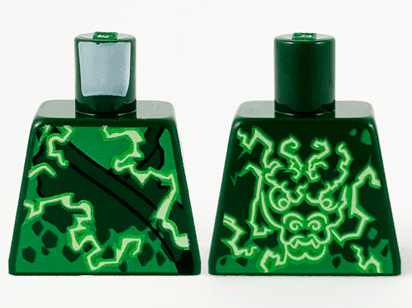 Lego Torso Tunic with Bright Green and White Electricity Energy and Dragon on Back Pattern / Dark Green